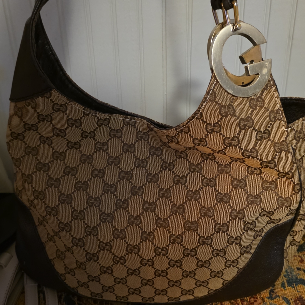 Gucci Tan and Brown Monogram Shoulder Bag